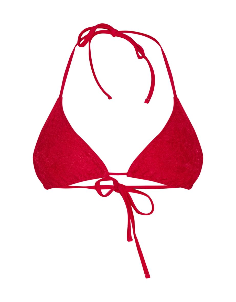 Red Lace Triangle Bikini Top - 3