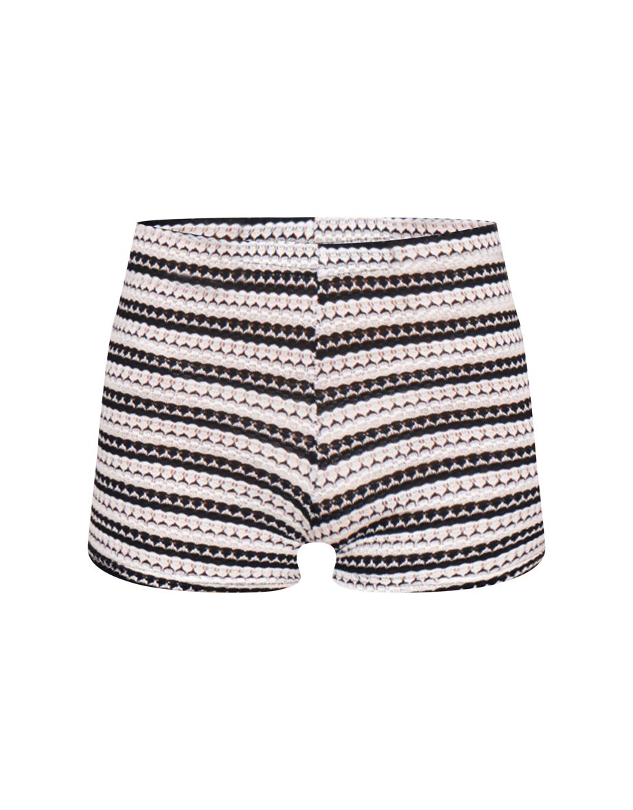 Monochrome Striped Textured Hot Pants - 5