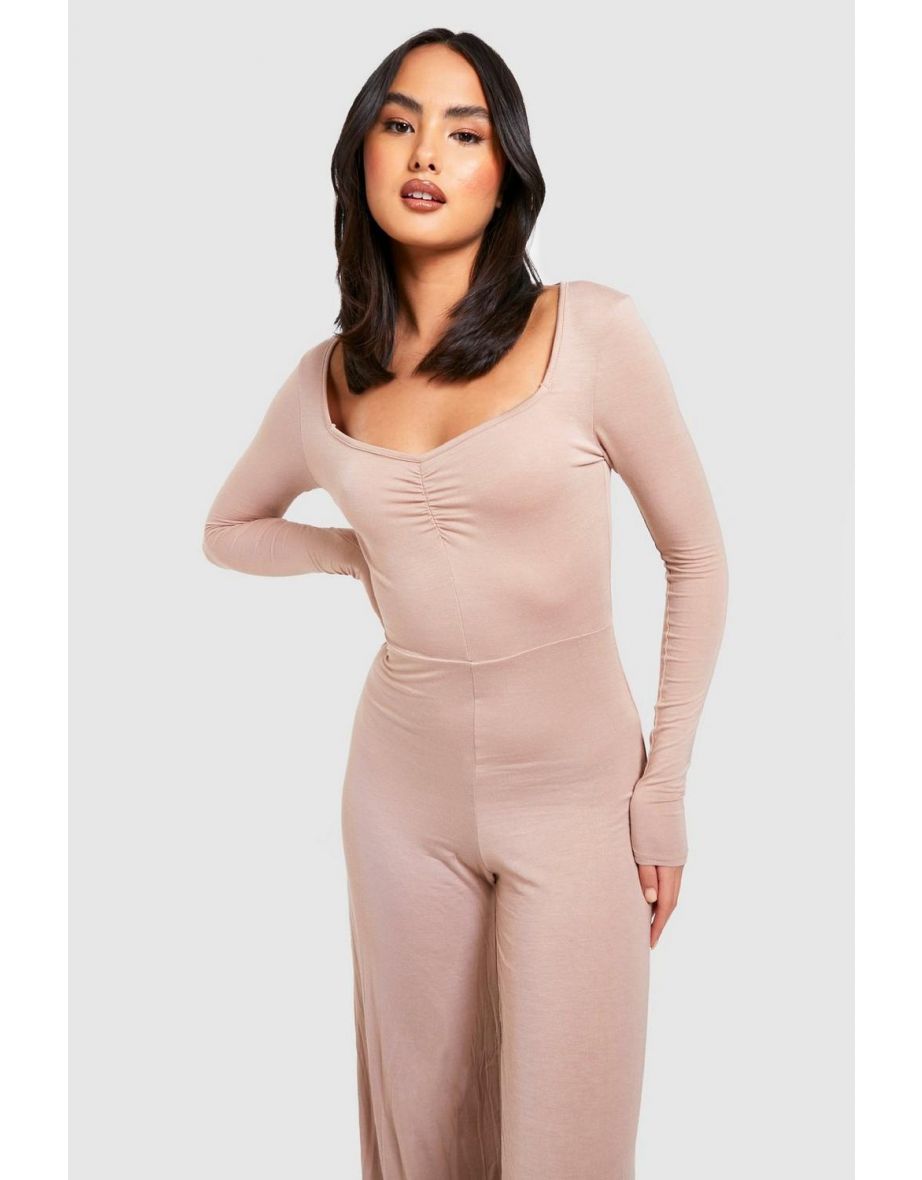 Jersey Wide Leg Lounge Jumpsuit - oatmeal - 3
