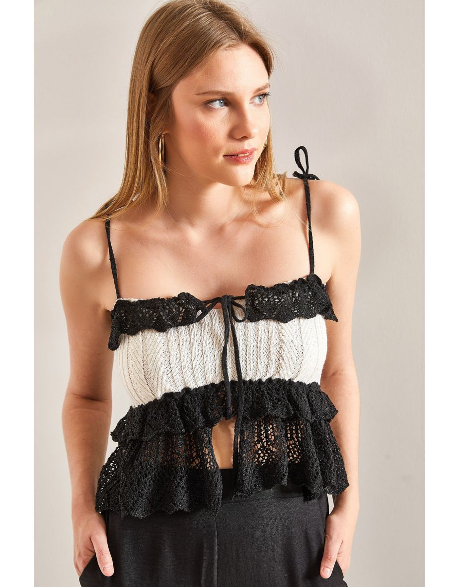 Women's Strapless Lace Openwork Knitwear Blouse - 7