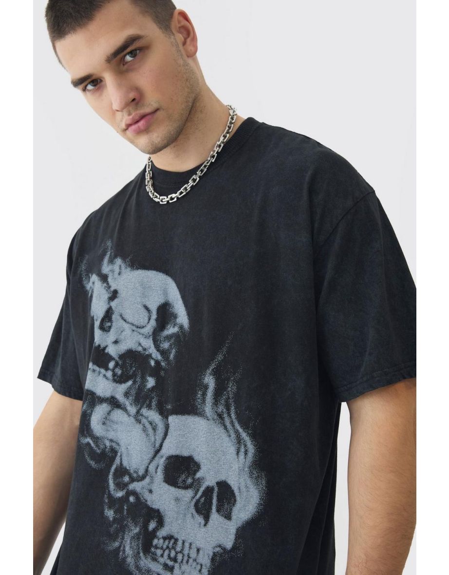 Tall Oversized Skull Acid Wash T-Shirt - charcoal - 2