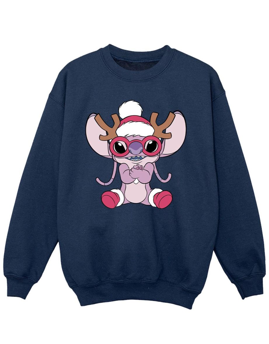 Disney Girls Lilo & Stitch Angel Reindeer Sweatshirt - Navy Blue