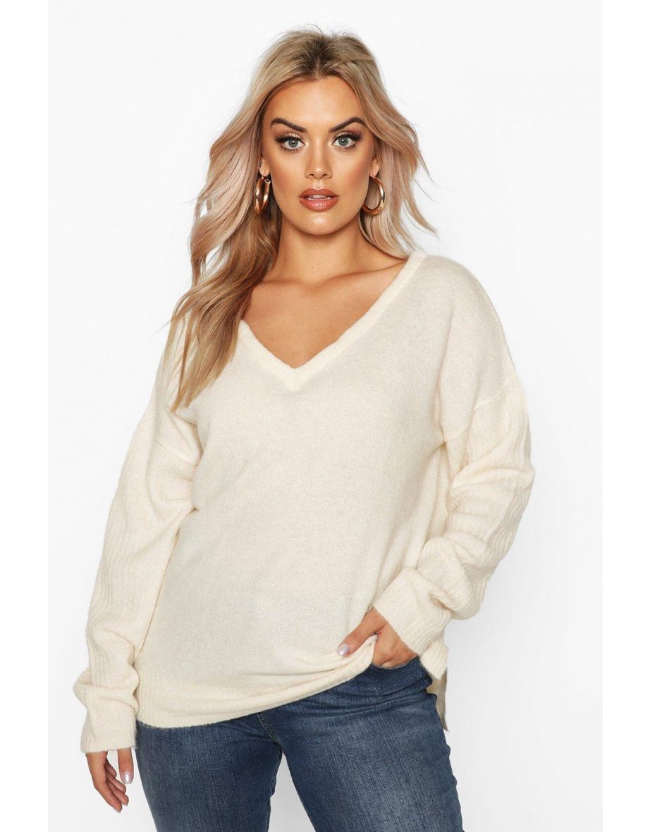 Plus Jumper With V Neck Detail Front And Back - ivory