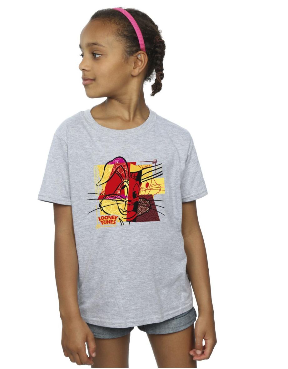Looney Tunes Girls Bugs Bunny Rabbit New Year Cotton T-Shirt - Sports Grey