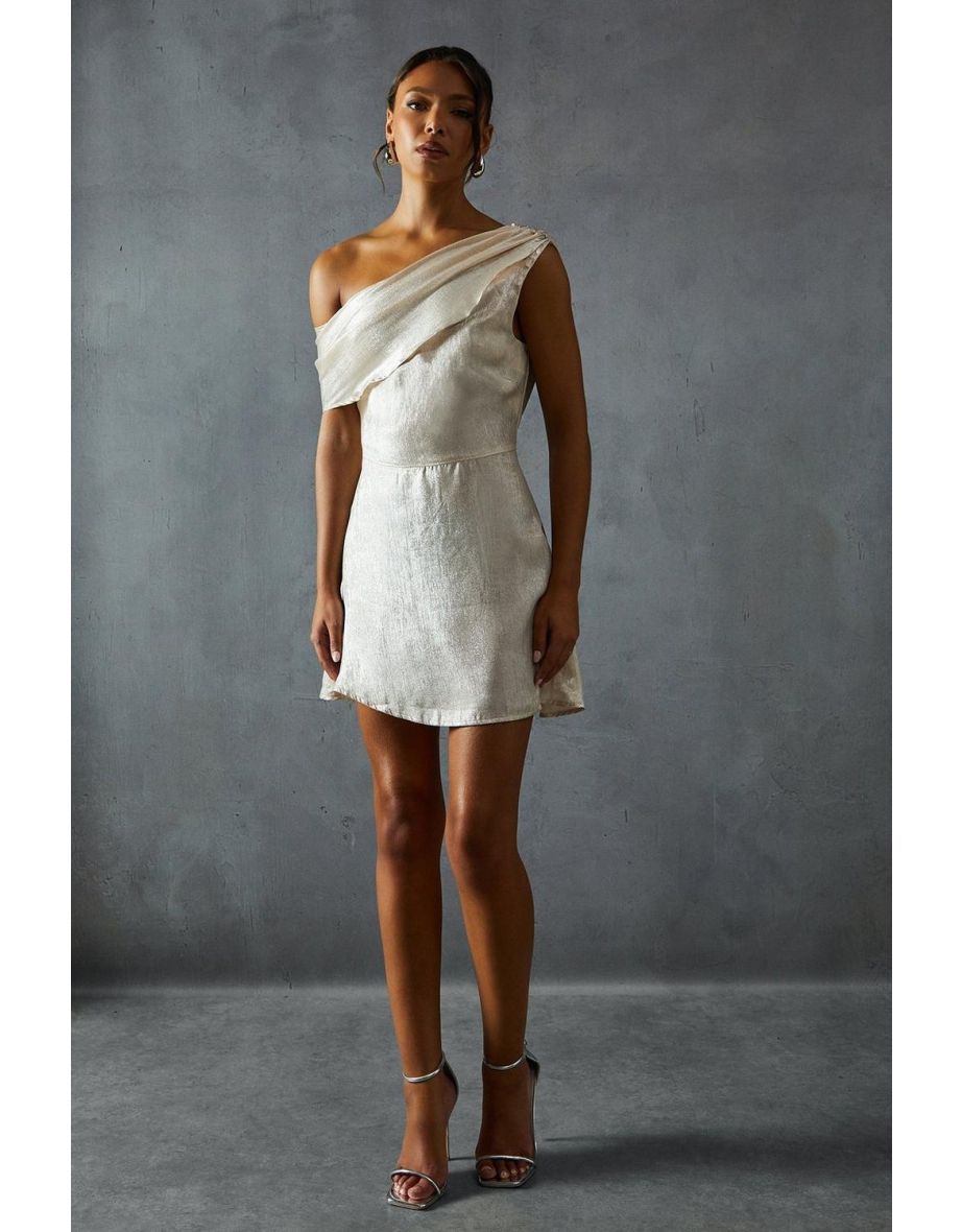 Lame Off Shoulder Tie Side Mini Dress