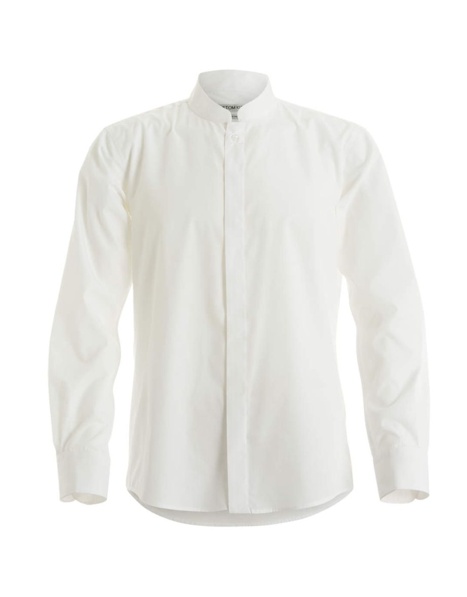 Kustom Kit Mens Mandarin Collar Fitted Long Sleeve Corporate Shirt - White