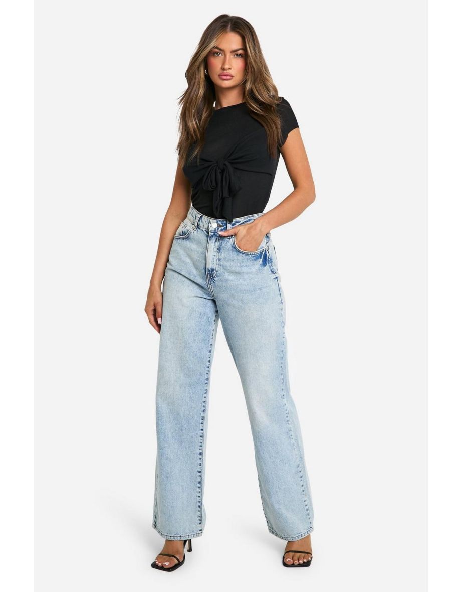 Textured Mesh Knot Front Tshirt - black