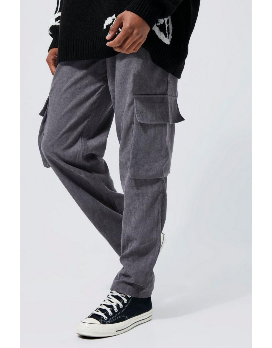 Corduroy Straight Leg Cargo Trouser - dark grey