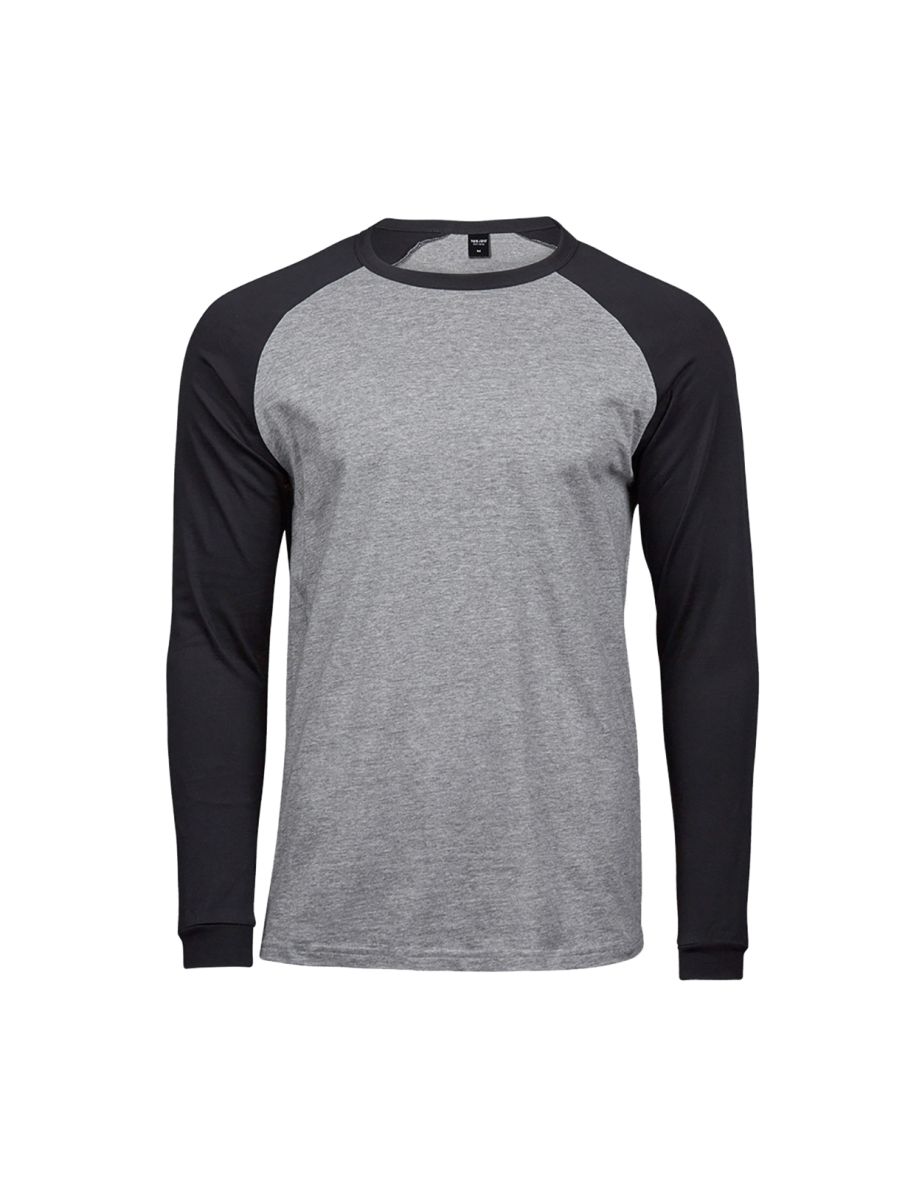 Tee Jays Mens Long Sleeve Baseball T-Shirt - Heather Grey/Black
