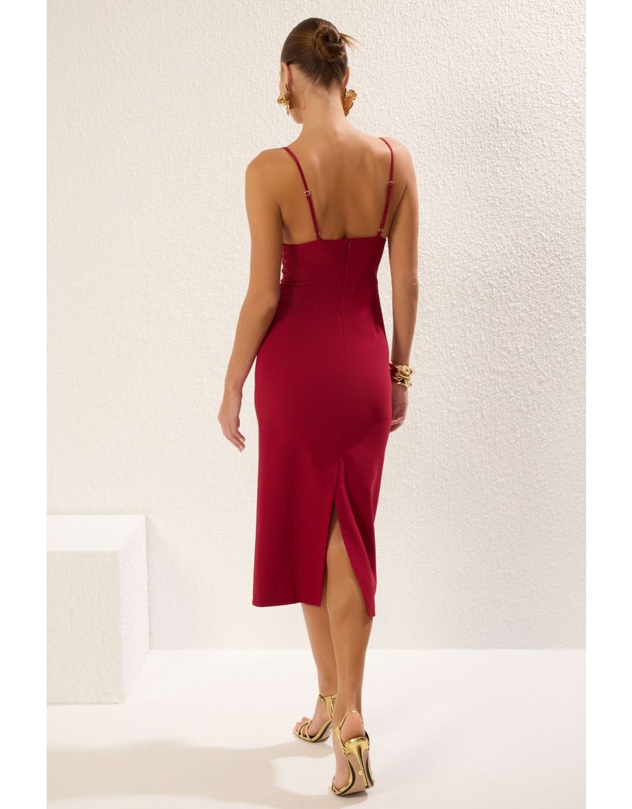 Burgundy Body-Smoothing Woven Chic Midi Dress - 4