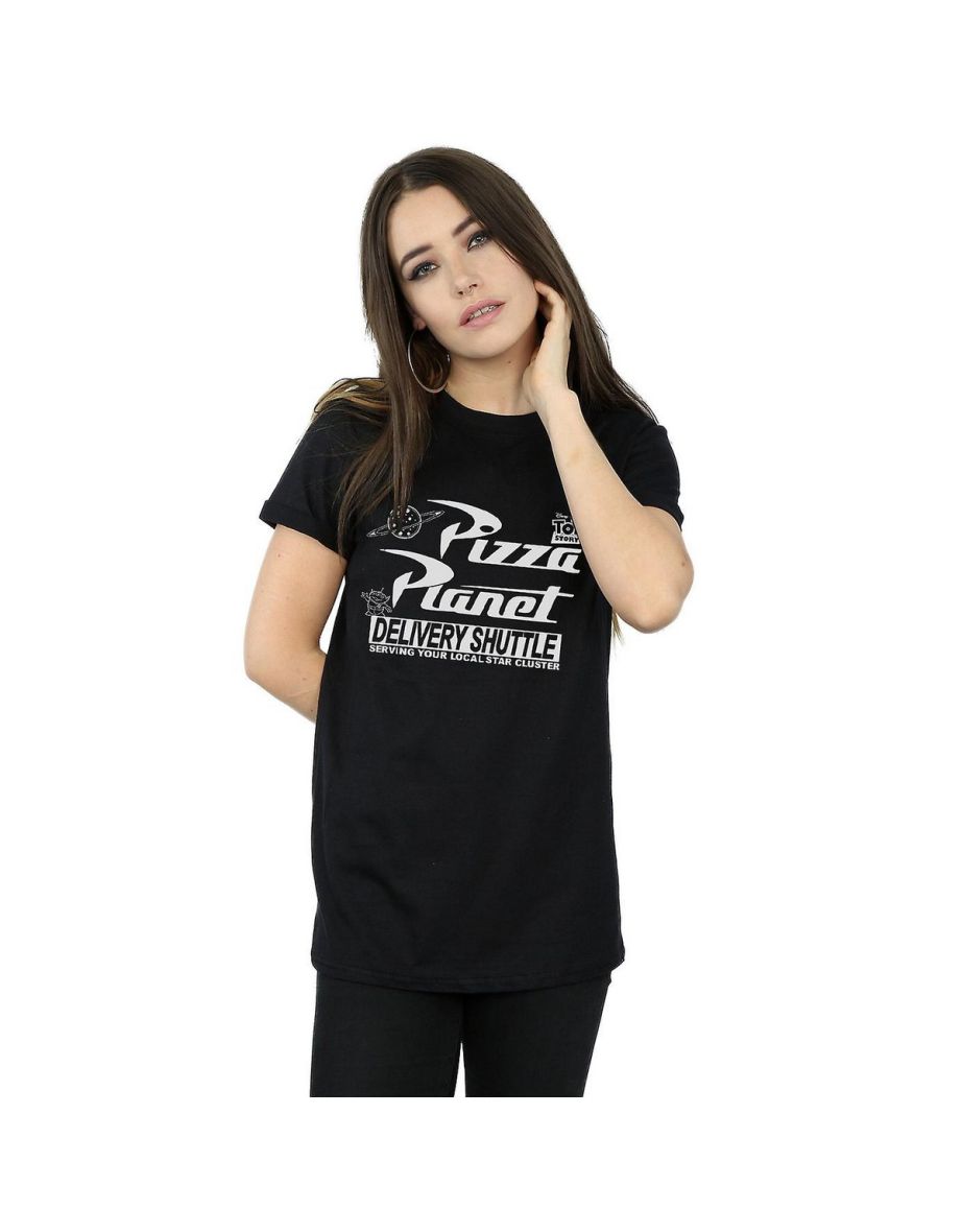 Toy Story Womens/Ladies Pizza Planet Cotton Logo Boyfriend T-Shirt - Black - 3