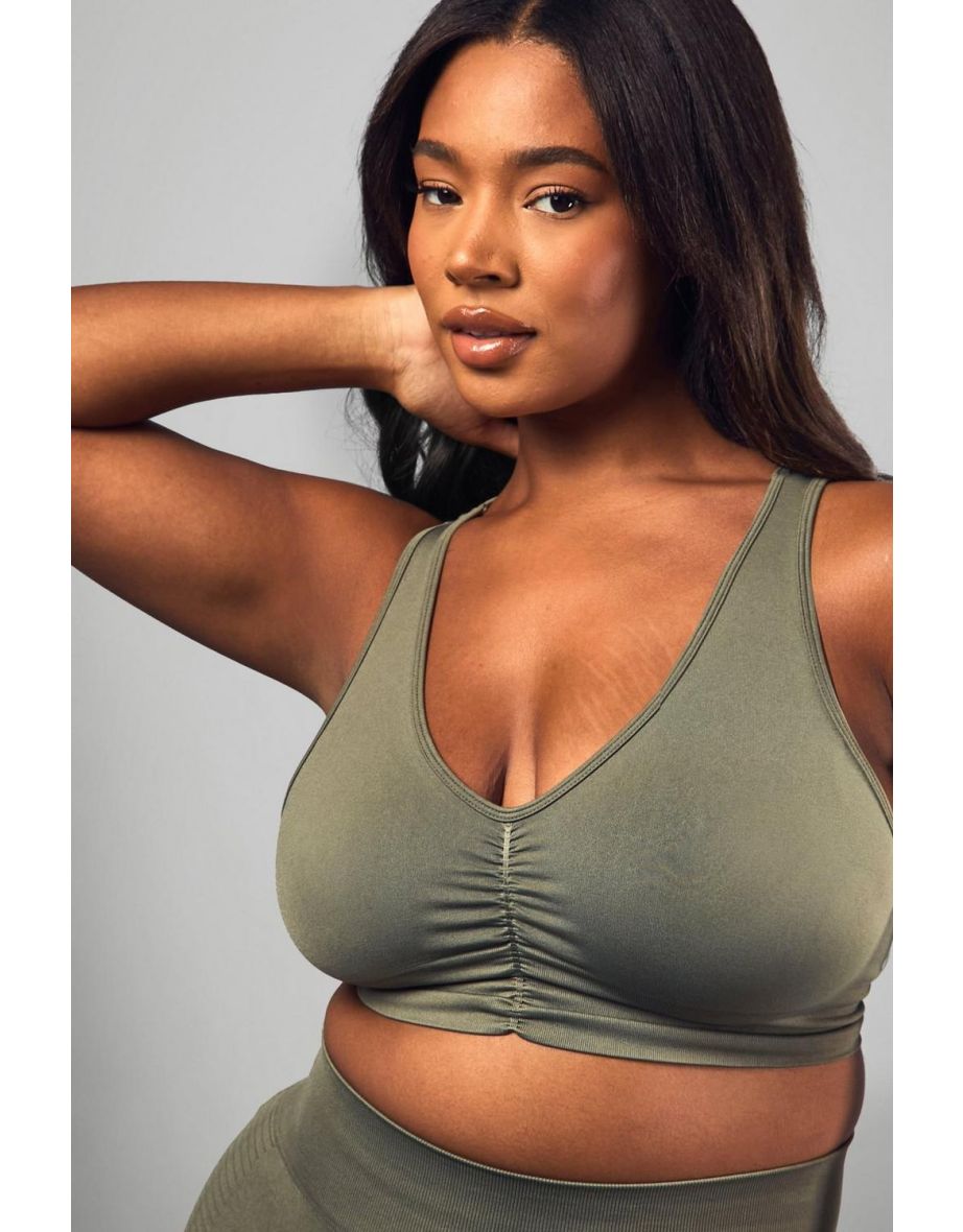Plus Premium Sculpt Seamless Ruched Front Sports Bra - 3