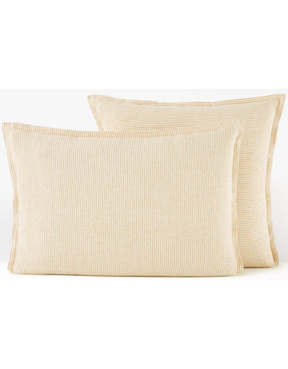 Limona Yellow Striped 100% Washed Linen Pillowcase
