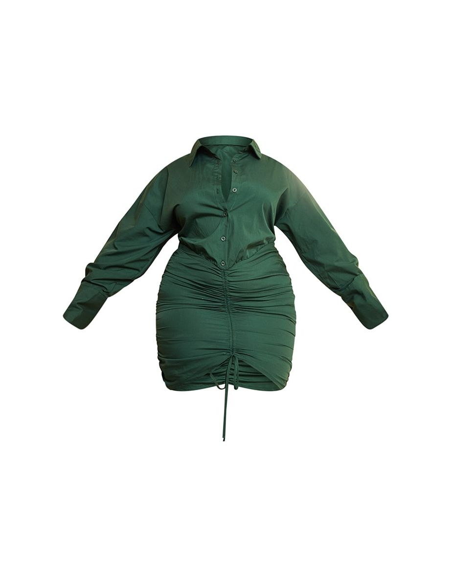 Plus Forest Green Oversized Shirt Ruched Bodycon Dress - 4
