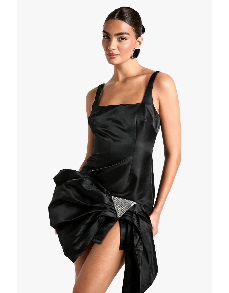Taffeta Wrap Diamante Trim Skater Dress
