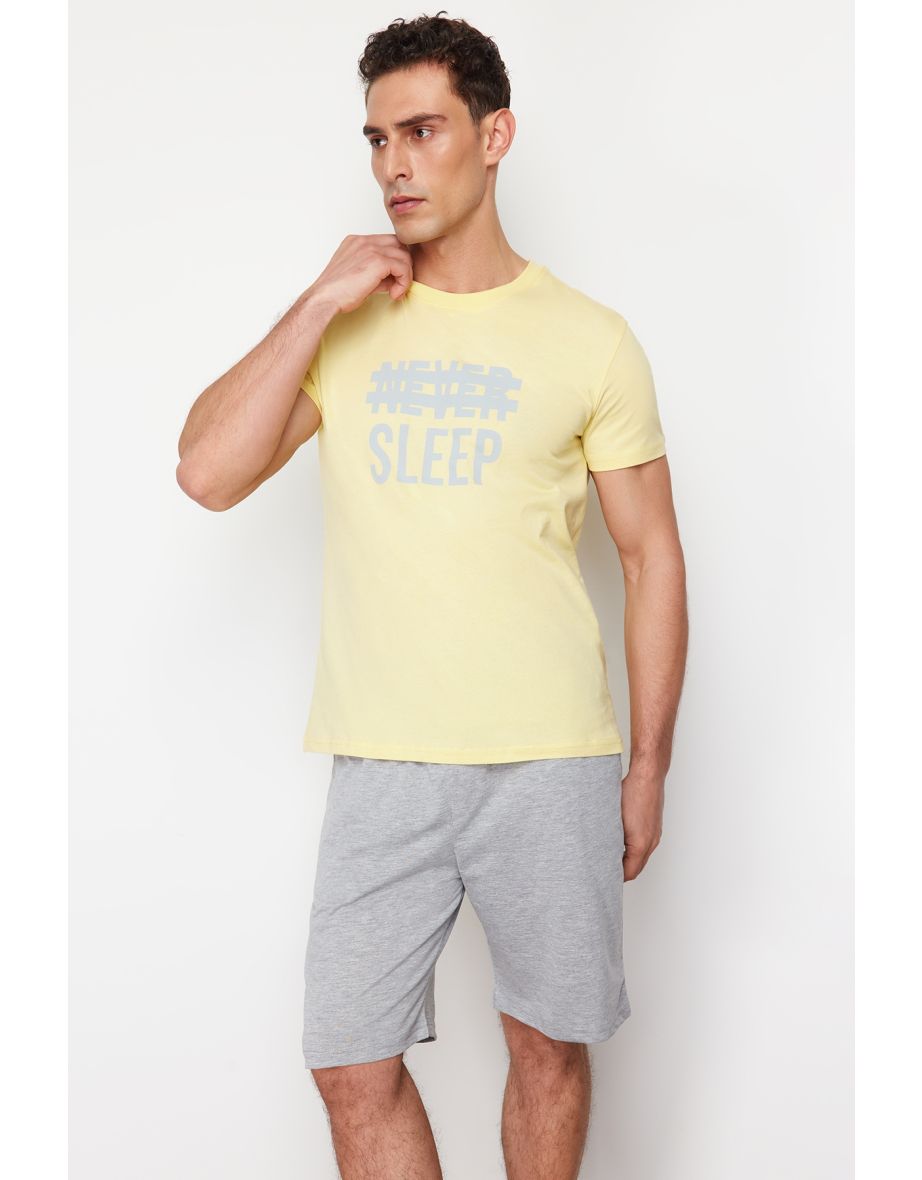 Yellow Regular Fit Knitted Summer Pajamas Set with Shorts