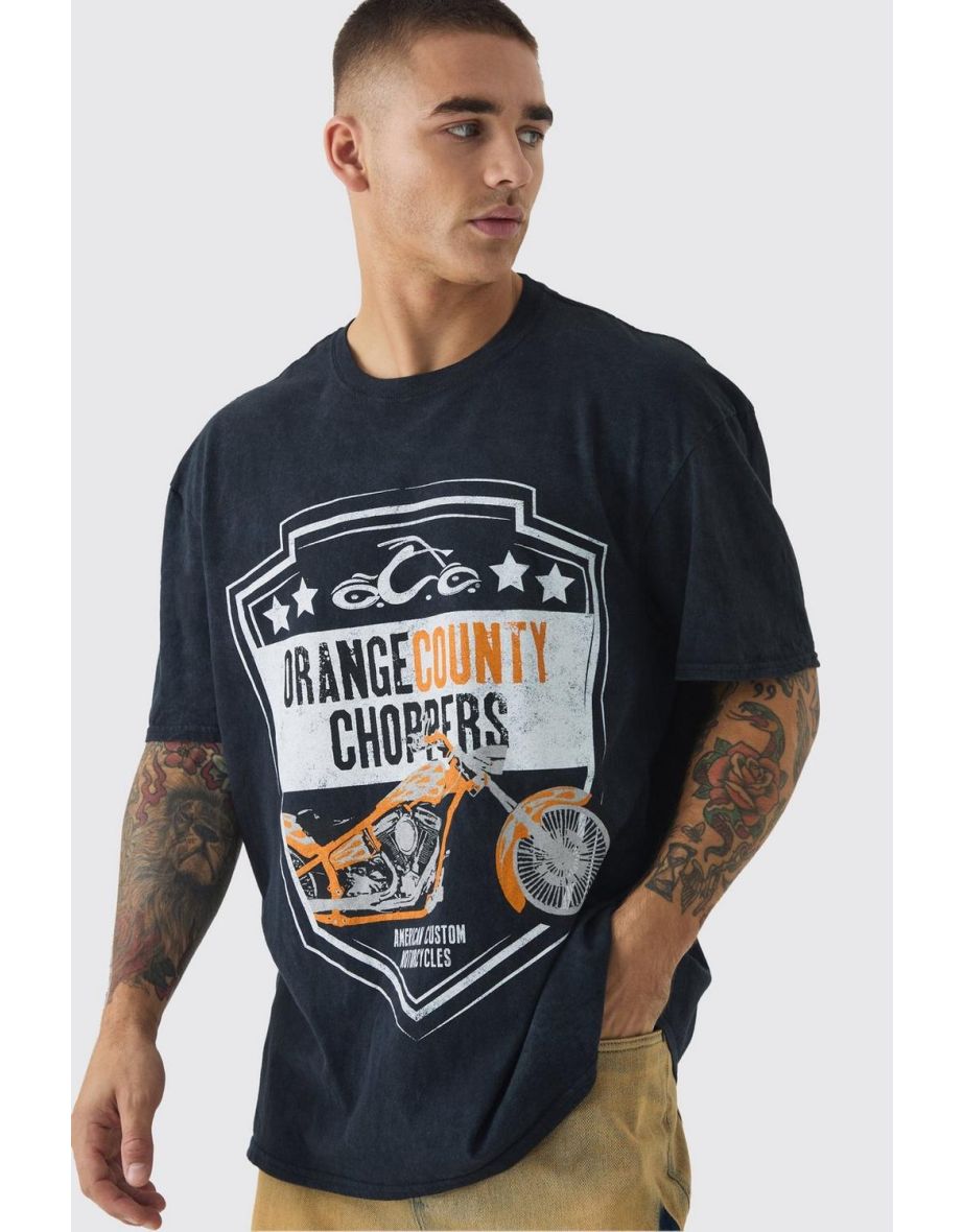 Oversized Orange County Chopper Wash License Print T-Shirt - charcoal