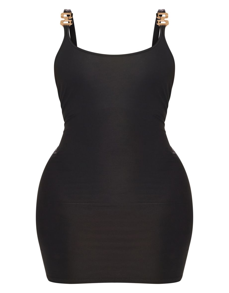 Shape Black Slinky T Shirt Chain Strap Bodycon Dress - 4