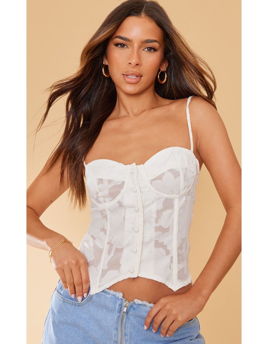 ELLACCI Women's Mesh Lace Flower Bustier Crop Top Sexy