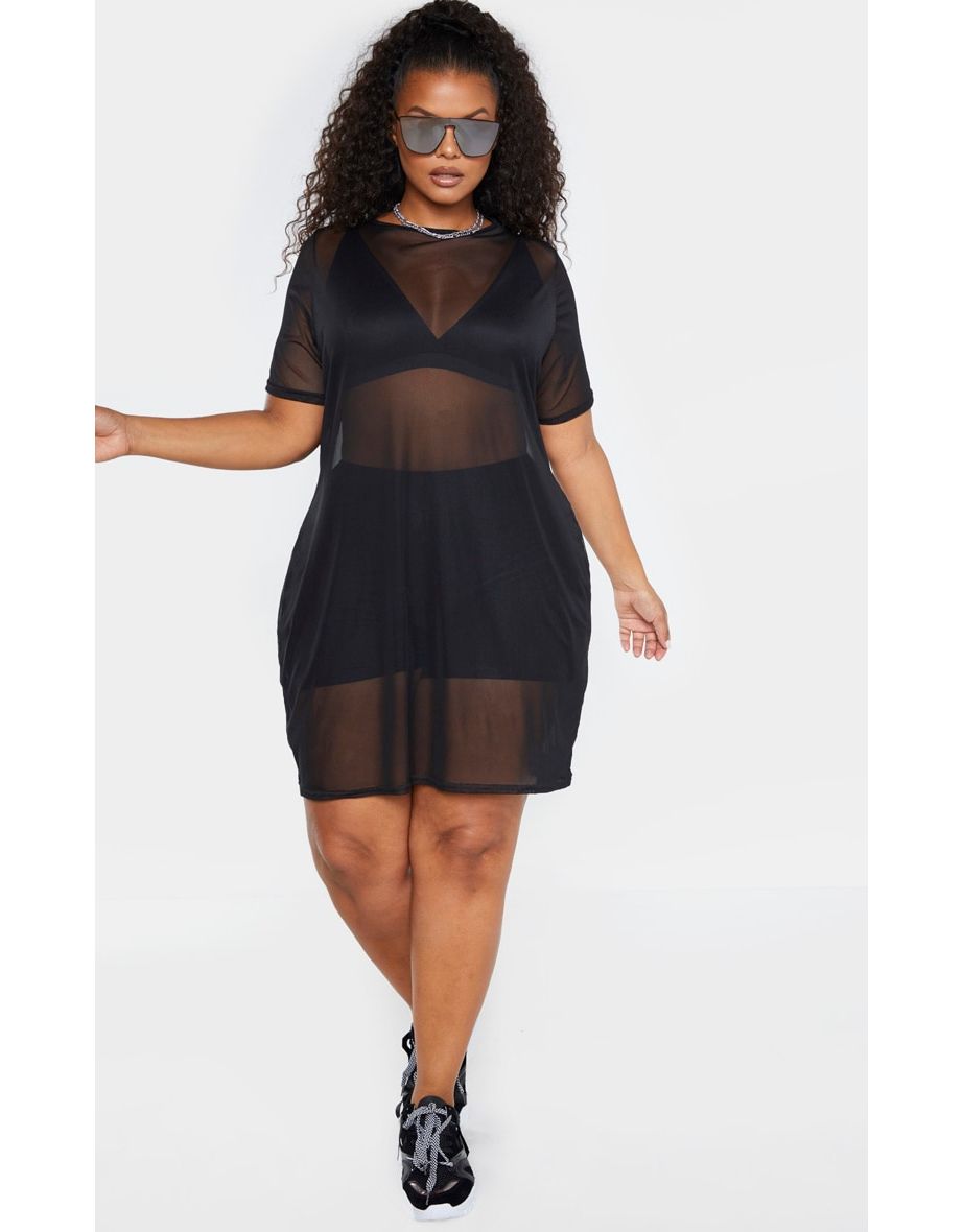 Mesh t shirt dress clearance black