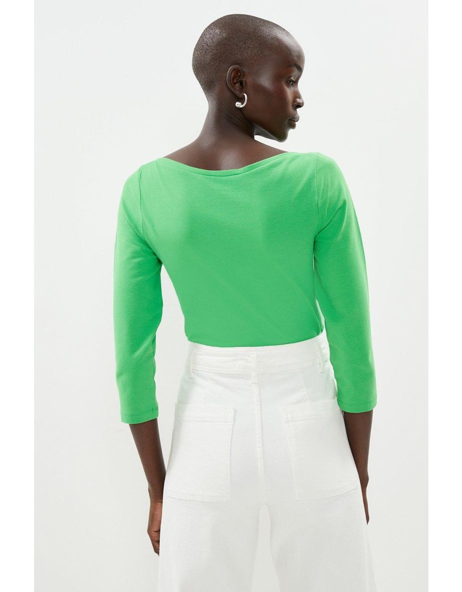 Slash Neck 3/4 Length T-shirt - 2