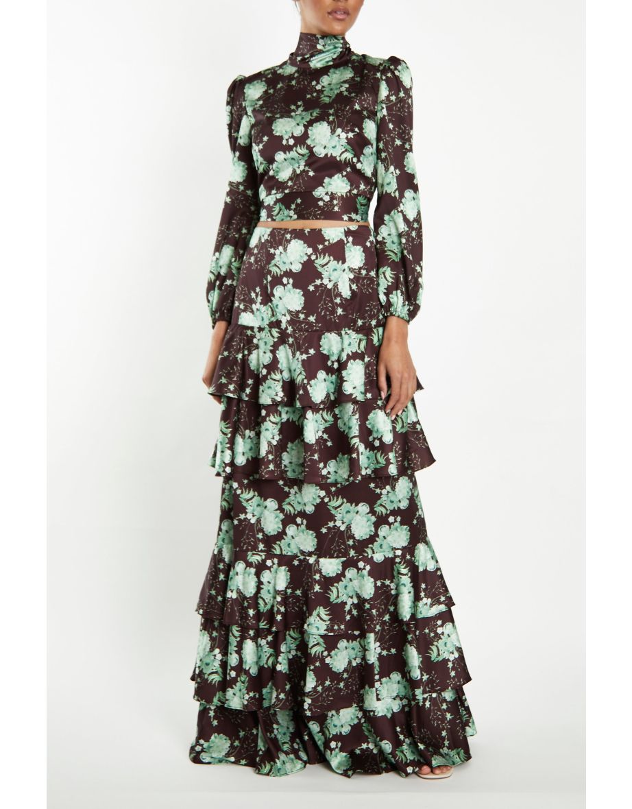 Lara Co-Ord Brown-Sage-Rose Backless Crop Top