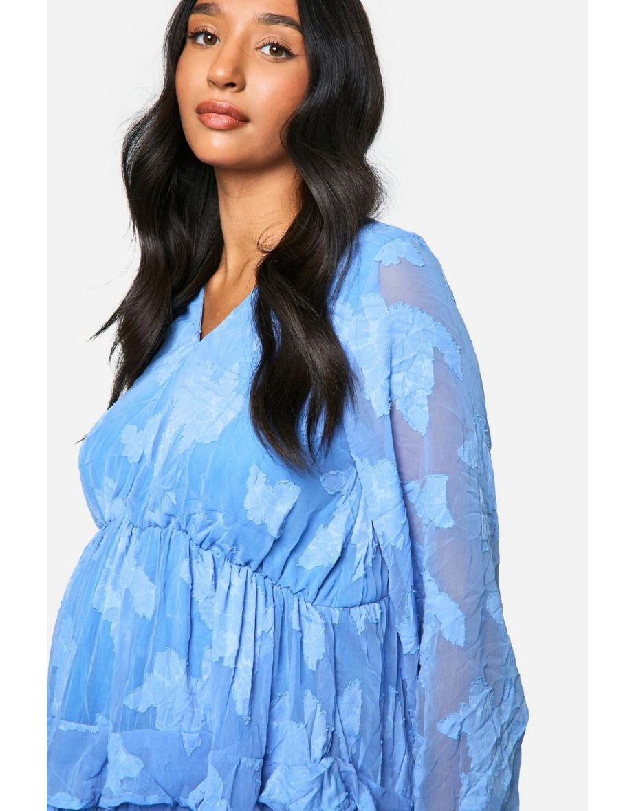 Maternity Floral Jacquard Shift Mini Dress - light blue - 3