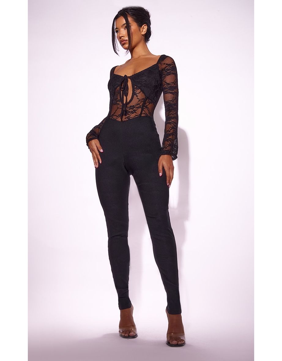 Black jumpsuit with lace sleeves online