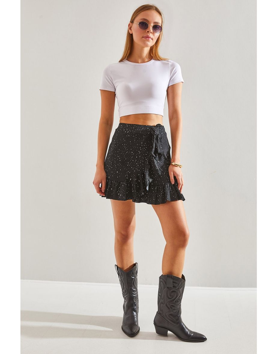 Women's Elastic Waist Patterned Mini Skirt