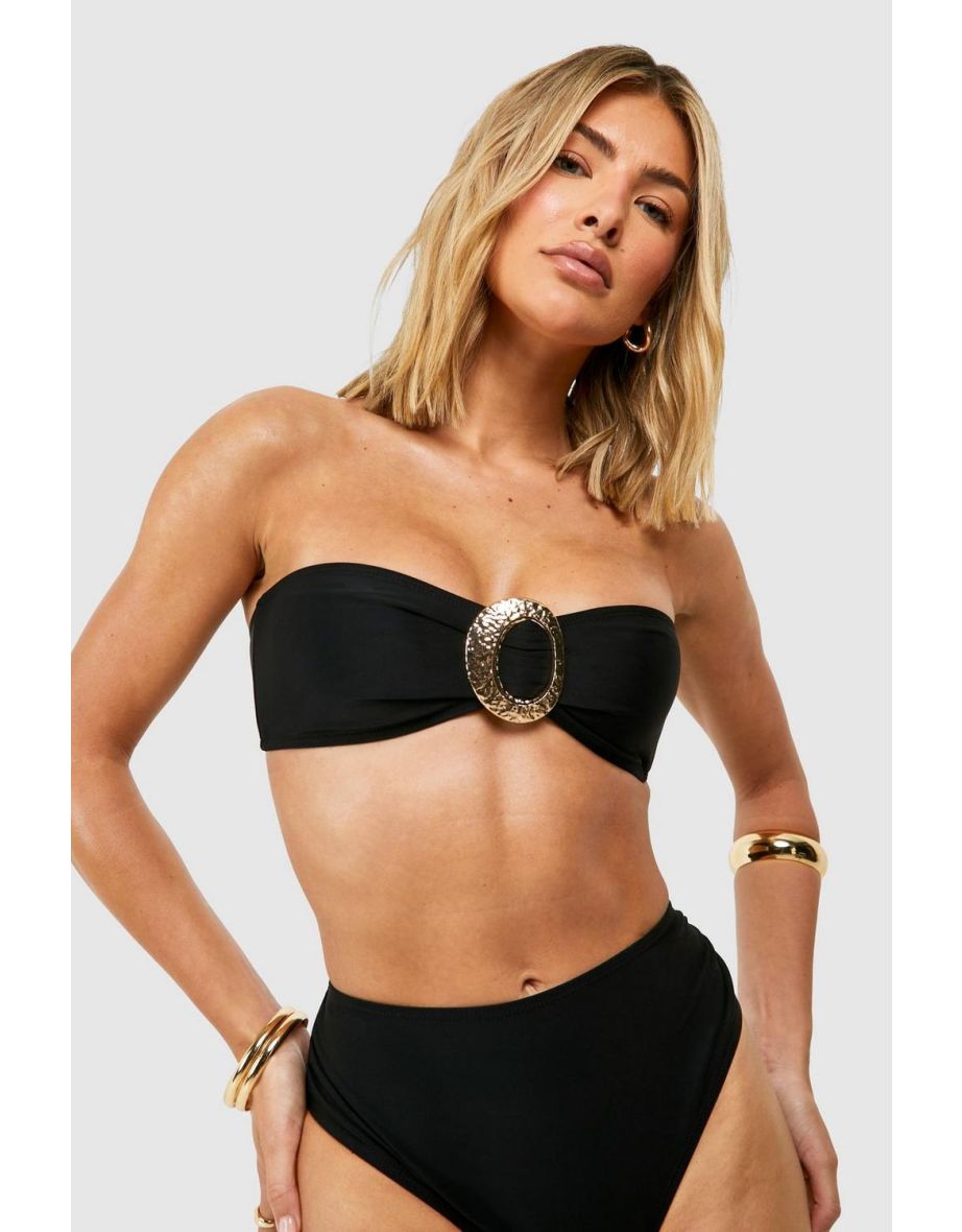 Gold Trim Bandeau High Waist Bikini Set - 3
