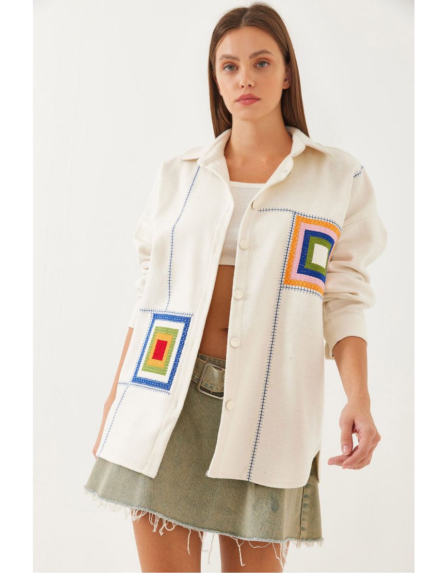 Women's Embroidered Detail Cashmere Shirt - 6