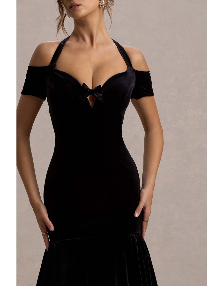 Nominee | Black Velvet Halter-Neck Maxi Dress - 5
