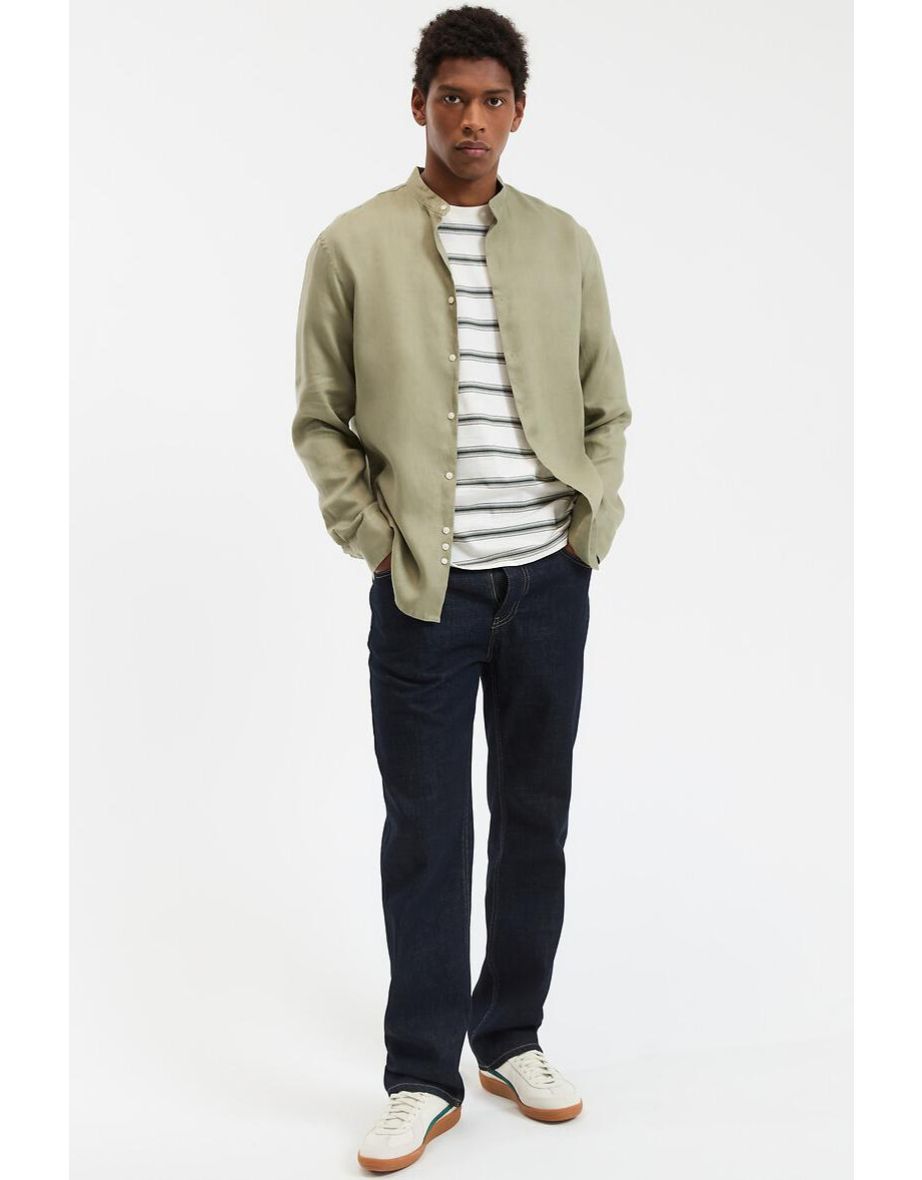 Regular Fit Shirt with Mao Collar in Linen, Signature, Aurele