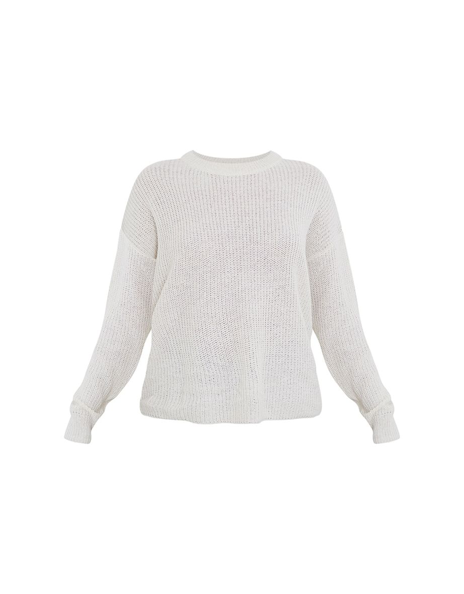 Cream Basic Crew Neck Knitted Jumper - 4