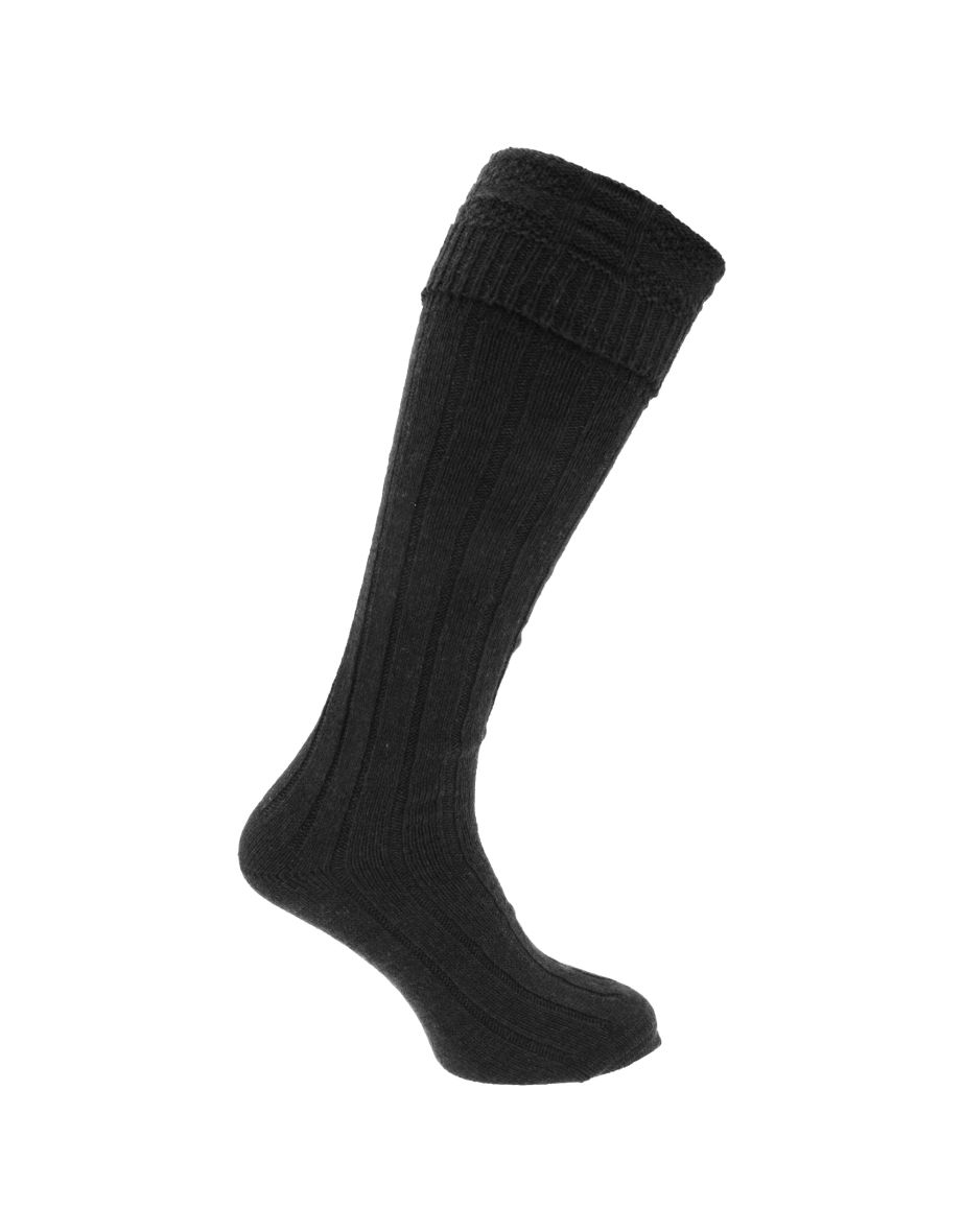 Mens Scottish Highland Wear Wool Kilt Hose Socks (1 Pair) - Black