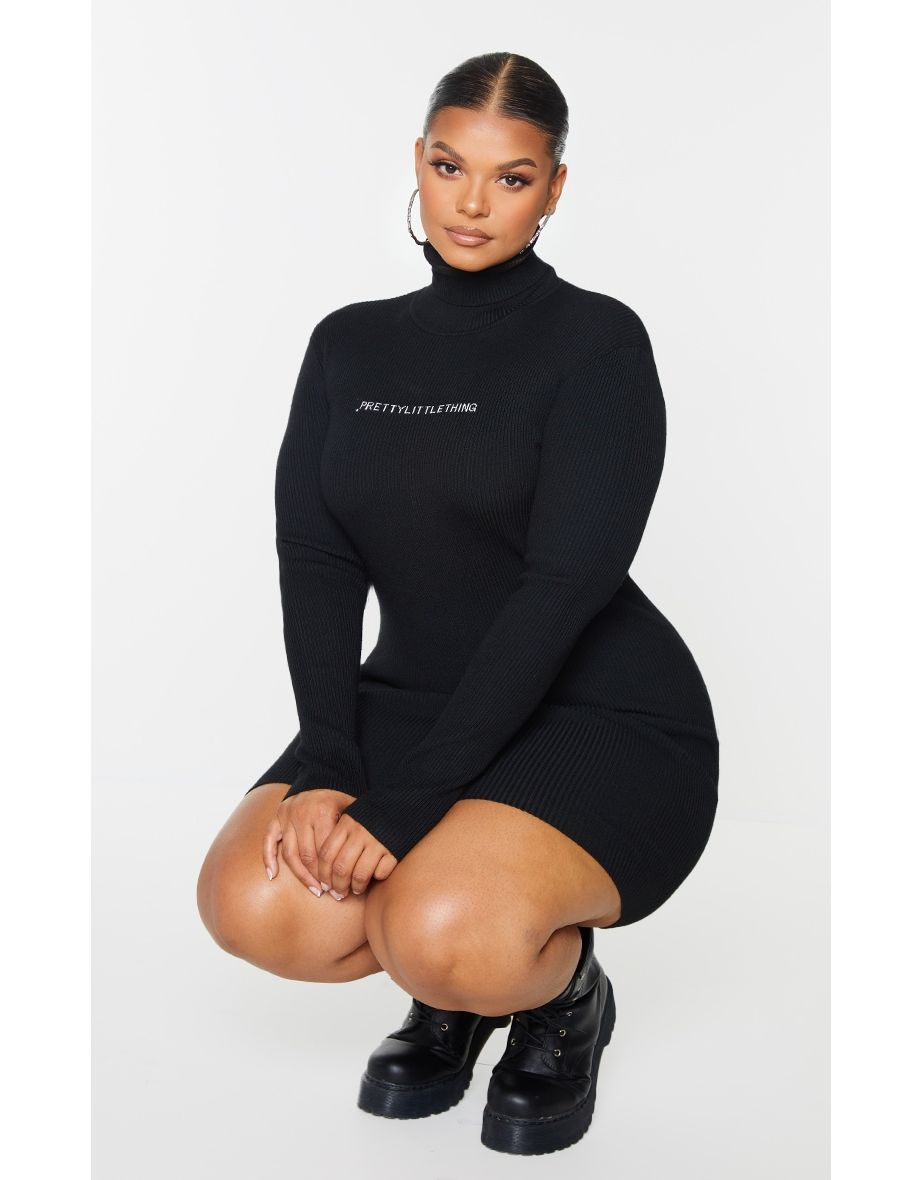 PRETTYLITTLETHING Plus Black Rib Knitted Bodycon Dress