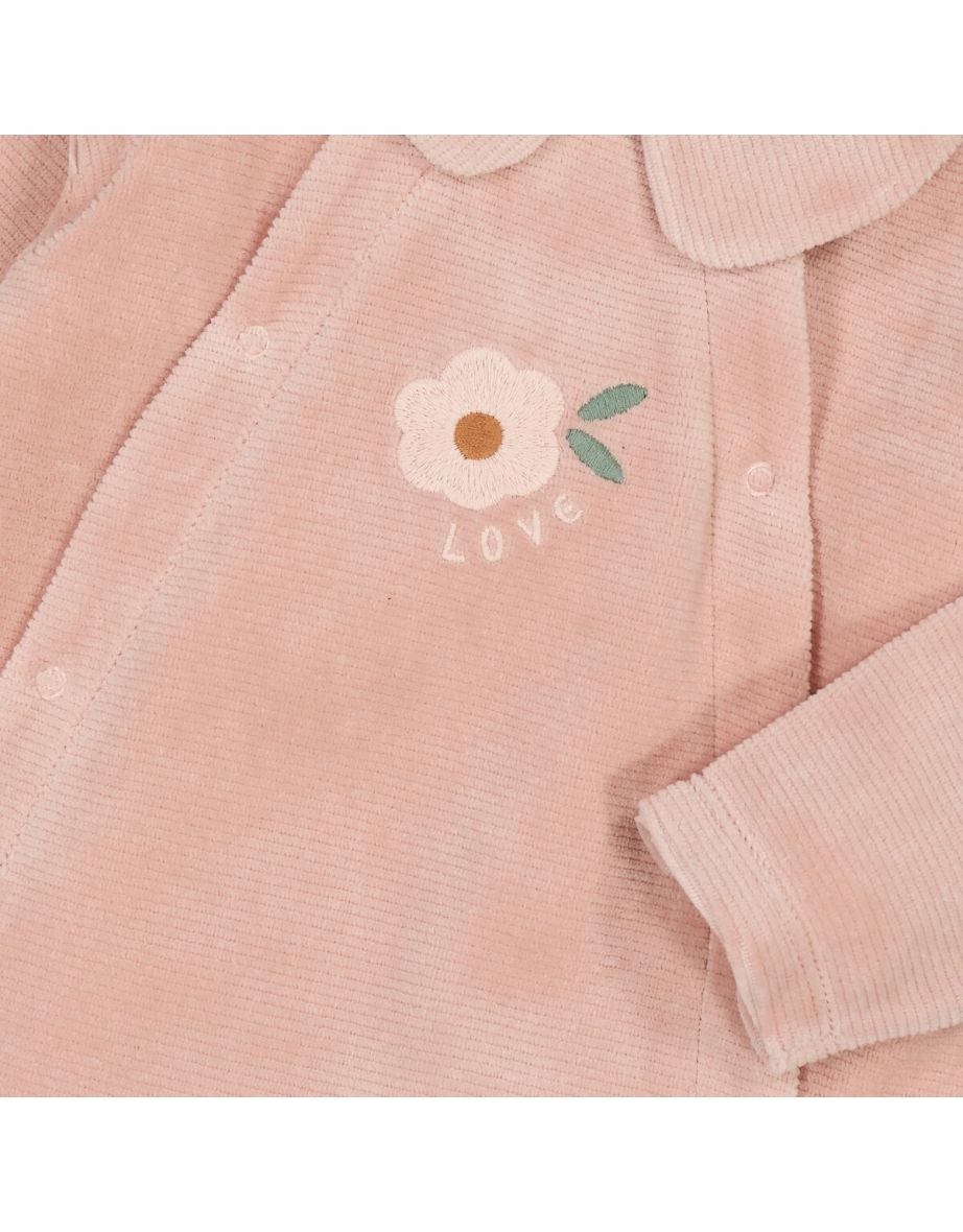 Ribbed Velour Sleepsuit with Peter Pan Collar - 3