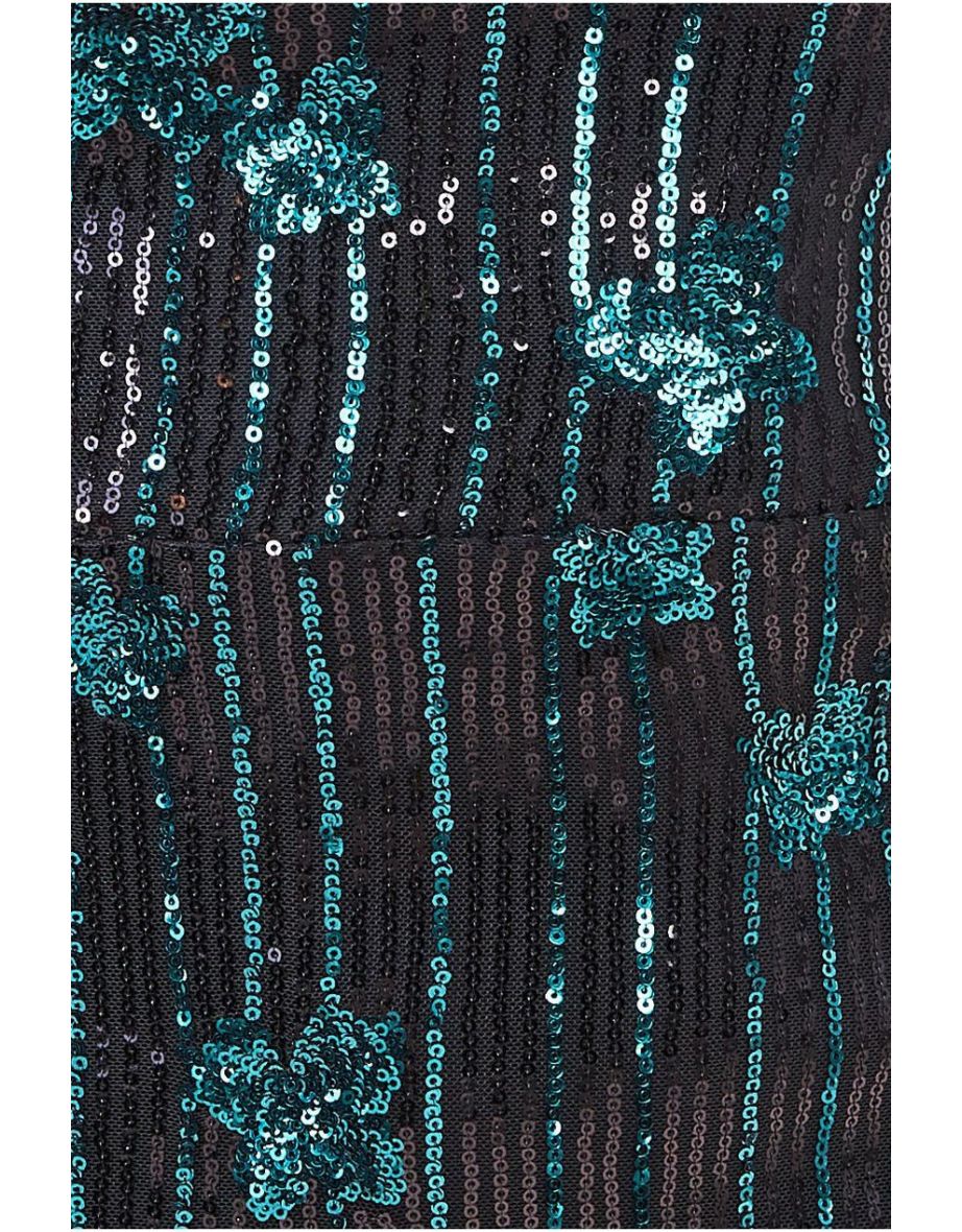 Goddiva Sequin And Feather Boobtube Midi - Emerald Green - 3