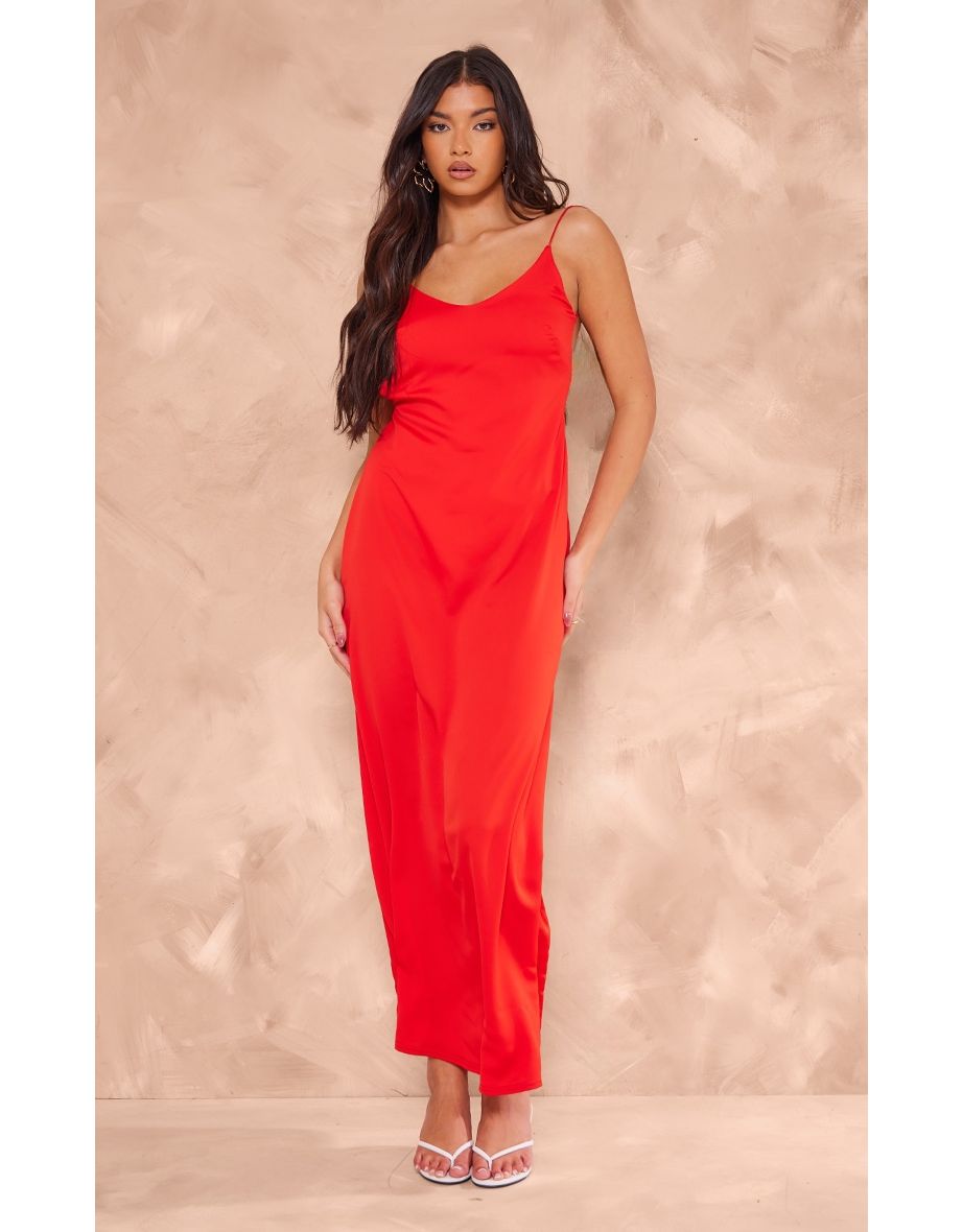 Red Woven Cami Backless Maxi Dress