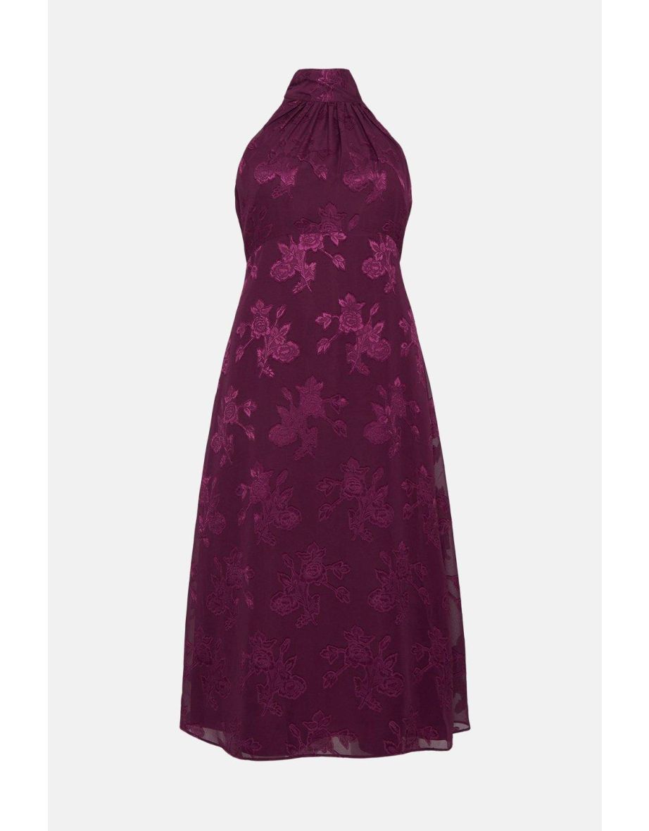 Plus Size Floral Satin Burnout Midi Dress - 3