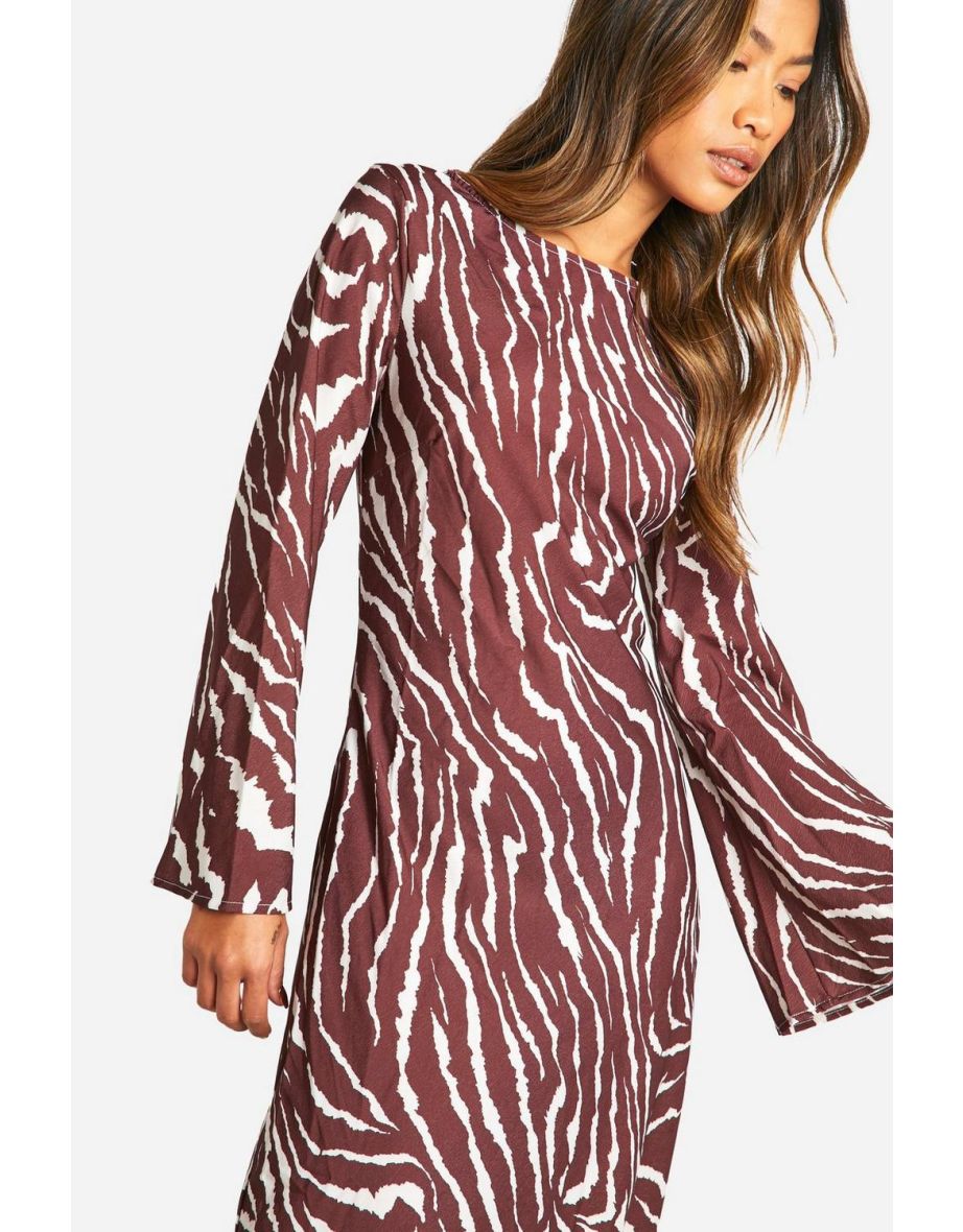 Zebra Flare Sleeve Maxi Dress - brown - 3