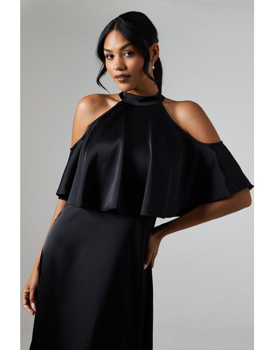 Debut London by Coast Halterneck Cold Shoulder Satin Bridesmaids Maxi Dress - 3