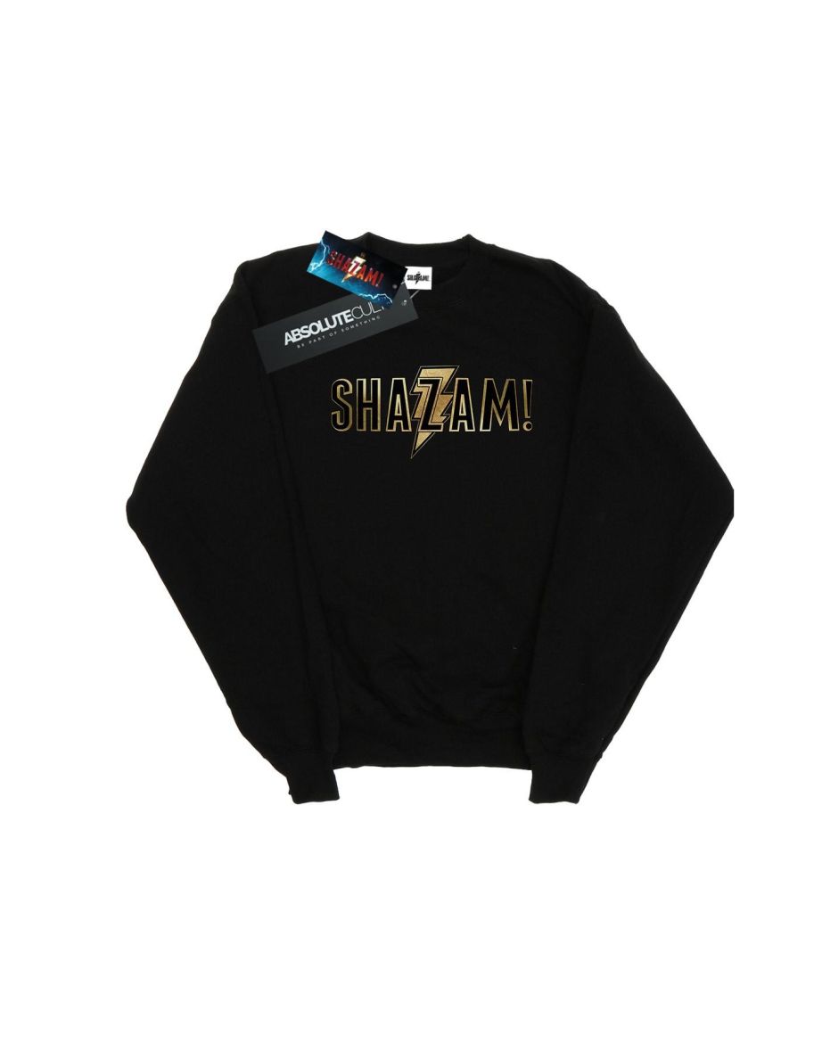 DC Comics Boys Shazam Text Logo Sweatshirt - Black