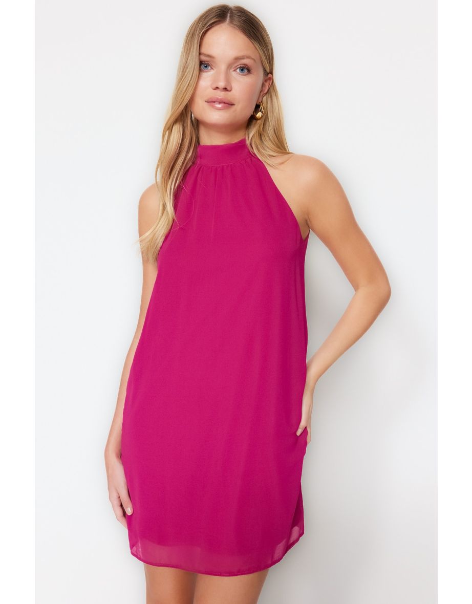 Purple Halter Neck Column Mini Dress