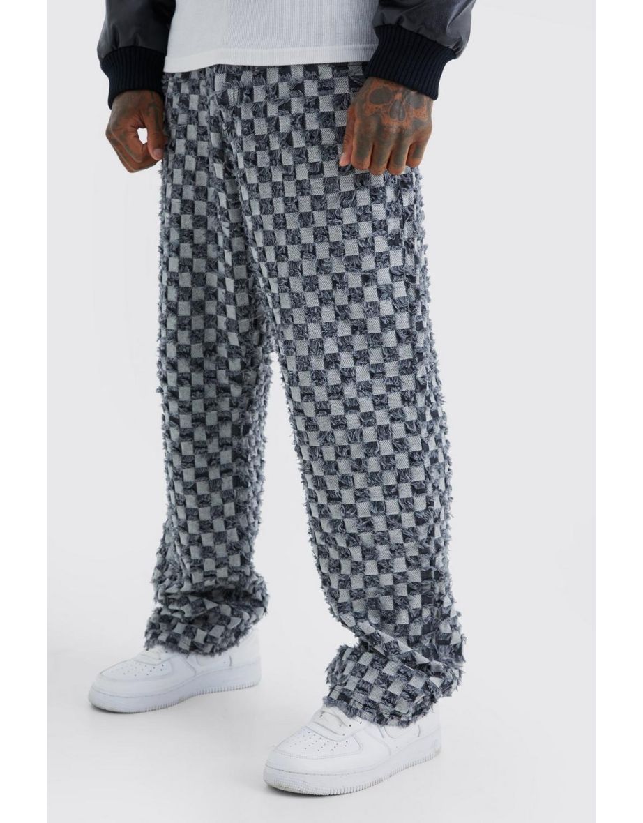 Fixed Waist Relaxed Checked Tapestry Trouser - charcoal