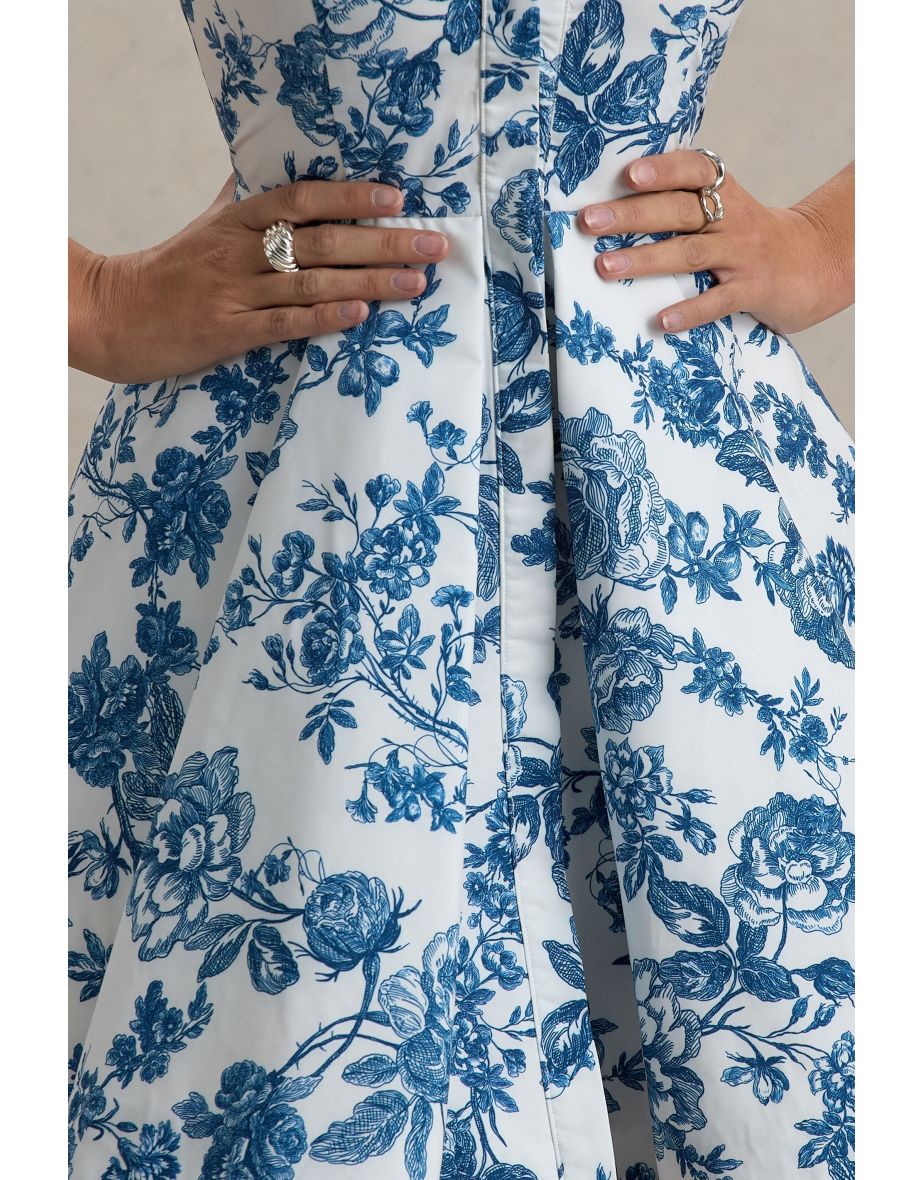 Paulie | Blue Porcelain Print Poplin Skater Mini Dress - 6