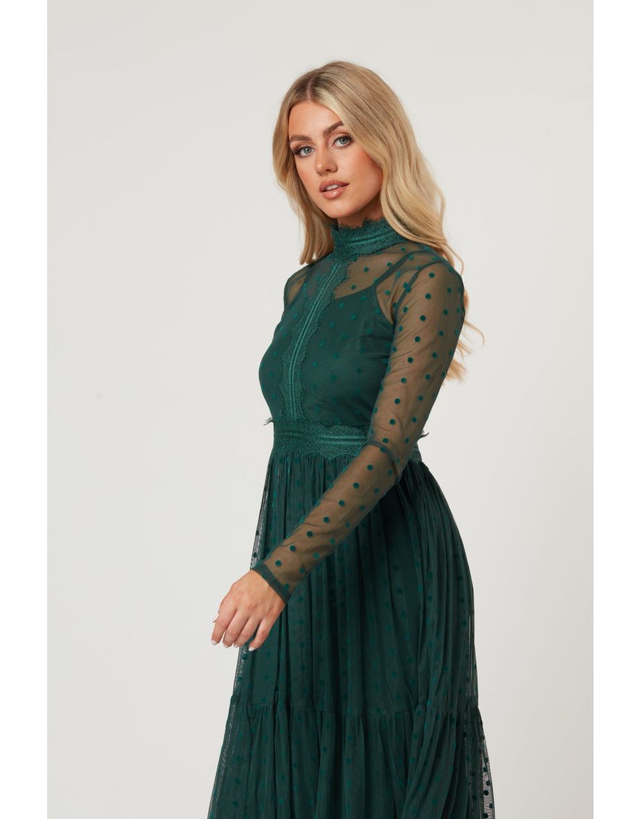 Roman Lola Polka Dot Midi Dress in Green - 11