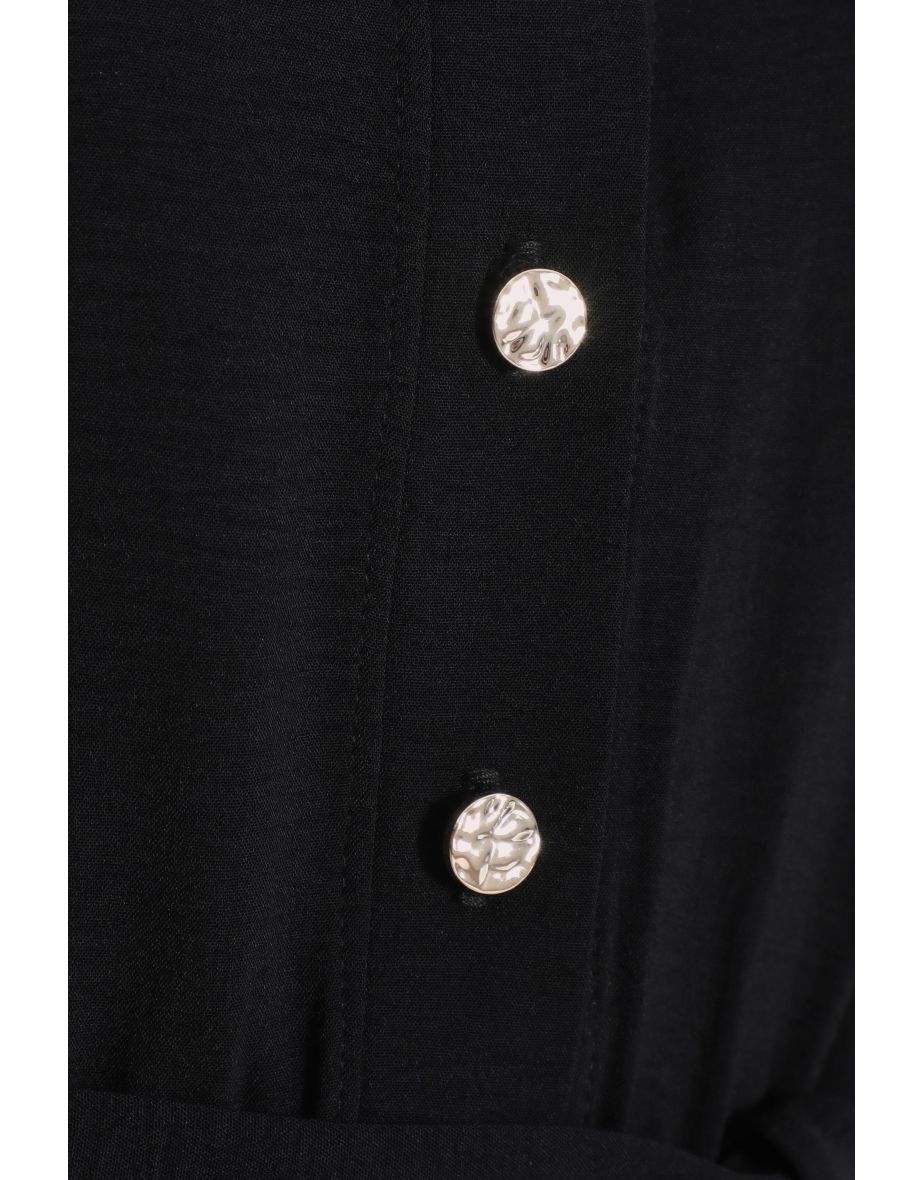 Black Long Sleeve Midi Shirt Dress - 5