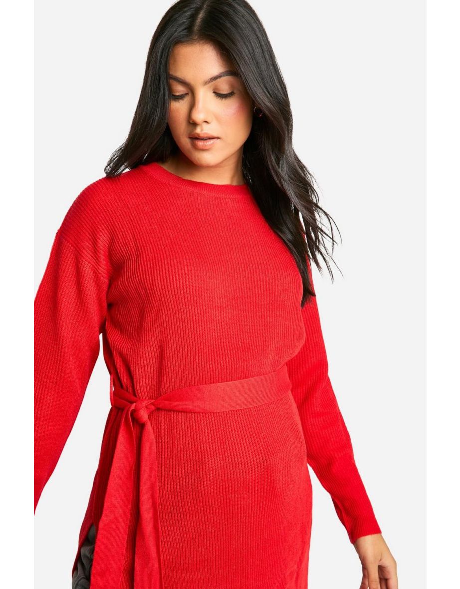 Maternity Side Split Knitted Tie Waist Jumper - 3
