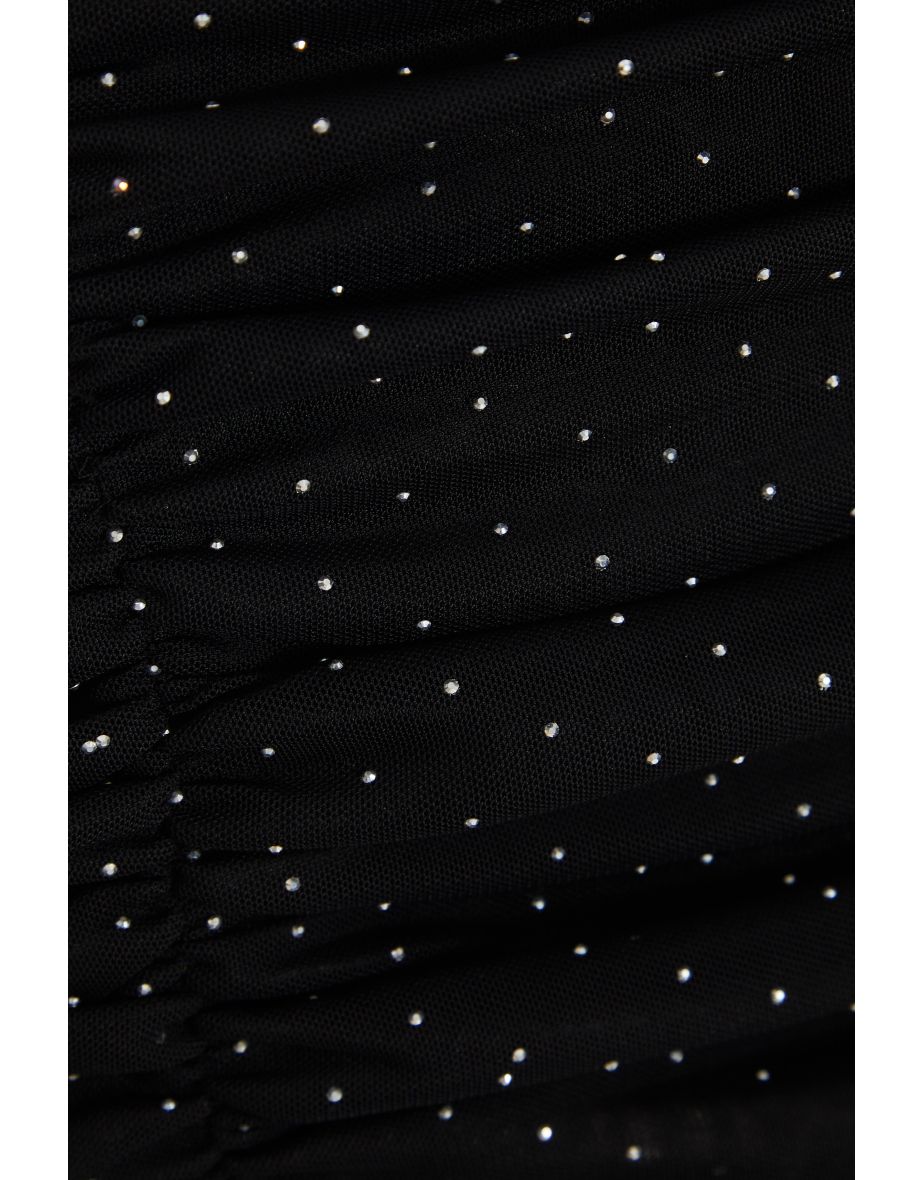 Black Diamante Mesh Mini Skirt - 6